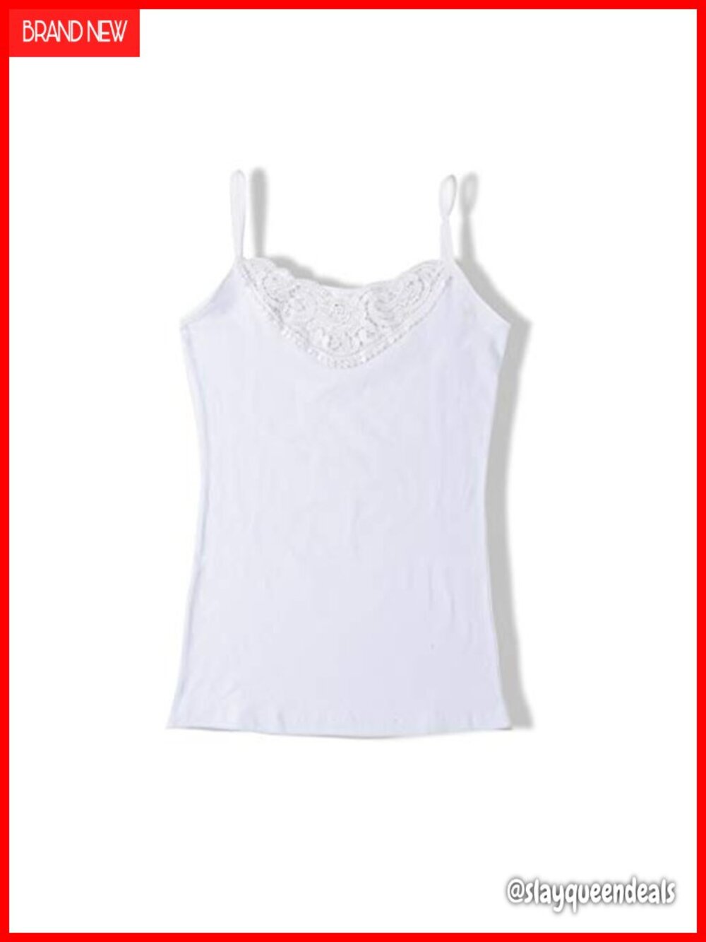 Womens Cotton Camisole Tank Top Floral Lace Trim Neckline Slim Fit Layering
